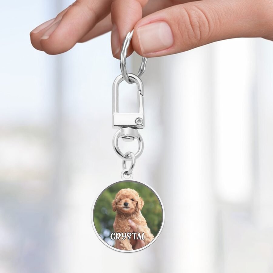 Round Personalized Pet Photo with name - Keychain - Image 2